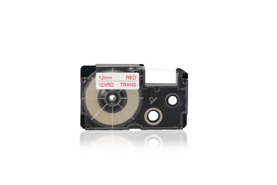 Kompatibilní CASIO XR-12XRD 12mm červený tisk/transparentní podklad páska pro Gigaprint – Cetria s.r.o.