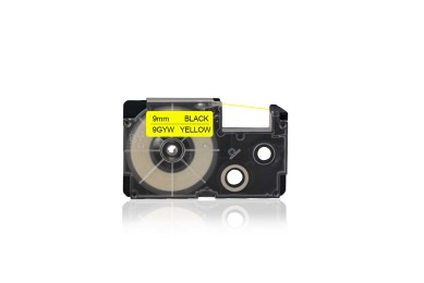 Kompatibilní CASIO XR-9GYW 9mm černý tisk/žlutý podklad, extra lepící páska pro Gigaprint – Cetria s.r.o.